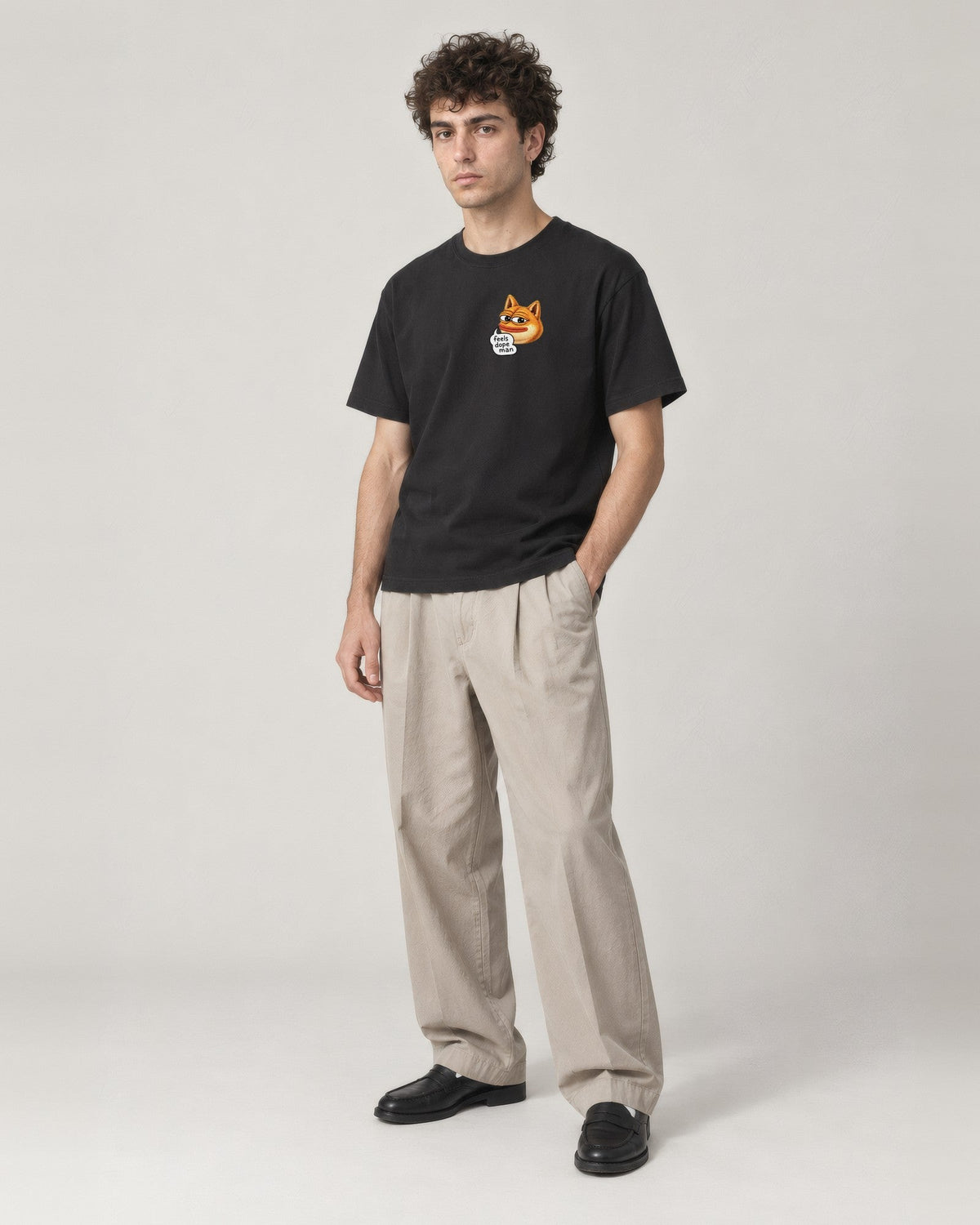 Feels Dope Man Tee, black, center print, worn