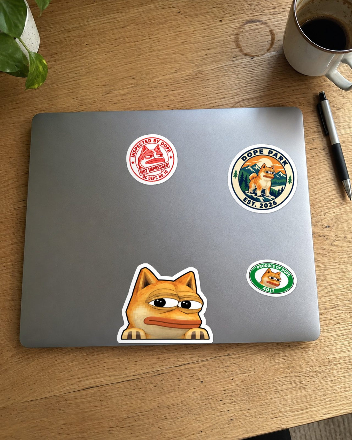 DOPE Park Badge Sticker, on a laptop